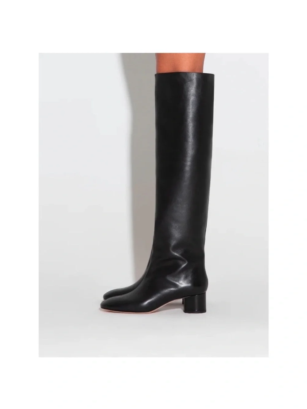 Aeyde Willa Knee High Leather Boots Black Pull On OTK Size 41